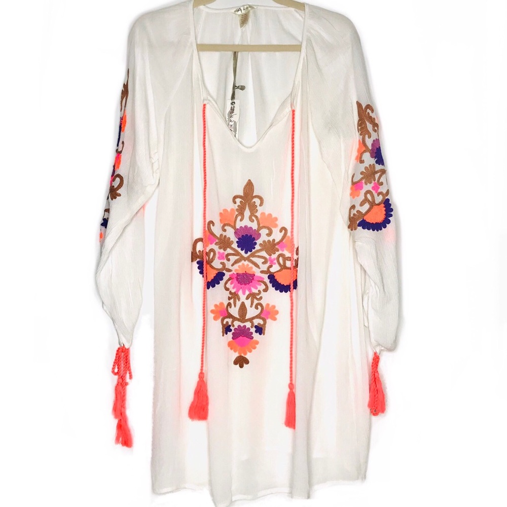 Lucky and Coco Swim Coverup White w/ Color Stitch